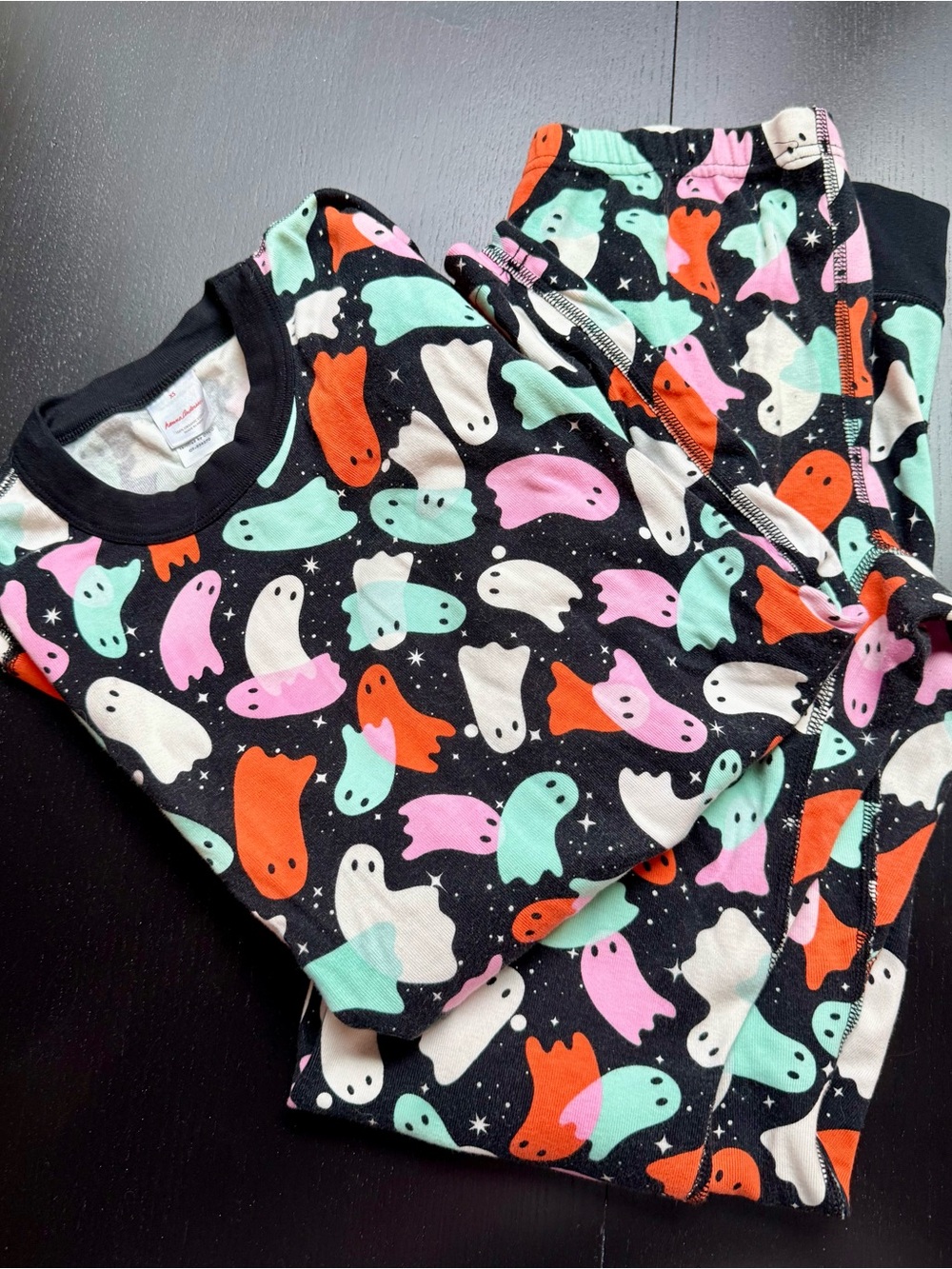 Women’s size XS Hanna Andersson Ghost Print Pajama Set - Black with Pink